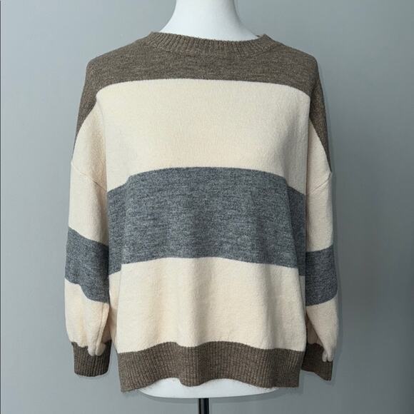 Fantastic Fawn Colorblock Striped Oversize Crewneck Sweater Women's Small - Picture 1 of 7